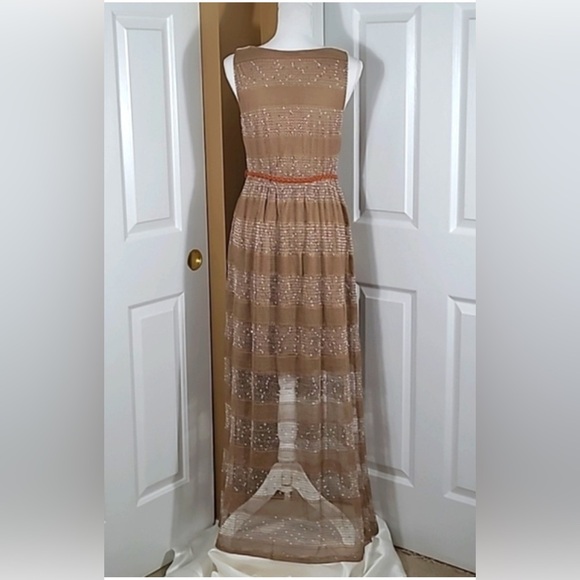 NWT Med A'Reve Striped Net Crocheted Maxi Sundress w/ Crocheted Neckline & Belt - Picture 7 of 16